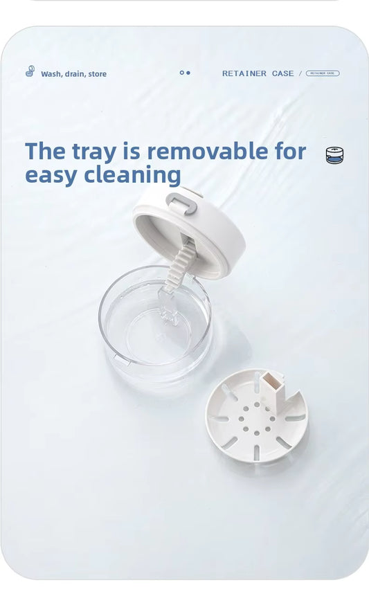 3-in-1 Liftable Invisible Aligner Storage Case, with Mirror & Drain Tray, Universal for Retainers & Dentures