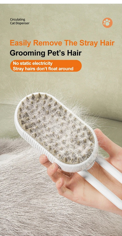 3‑in‑1 Electric Pet Steam Brush, One‑Click Spray for Floating Hair Removal