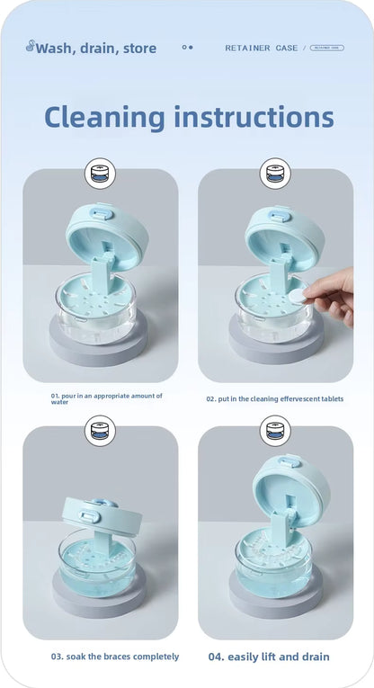 3-in-1 Liftable Invisible Aligner Storage Case, with Mirror & Drain Tray, Universal for Retainers & Dentures